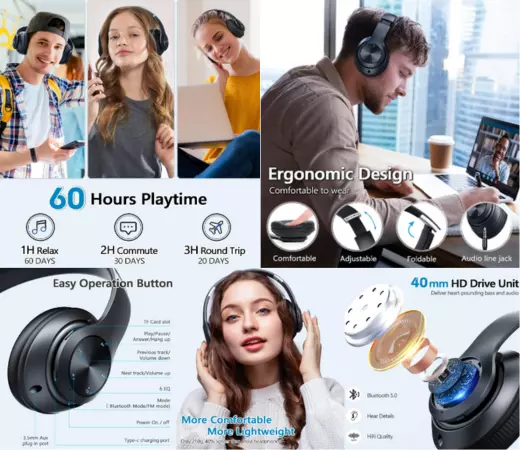  Tuitager Bluetooth Headphones Over-Ear